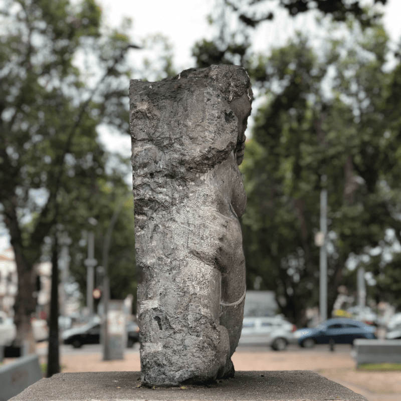Side view of the Maternity sculpture by Berta Herrera