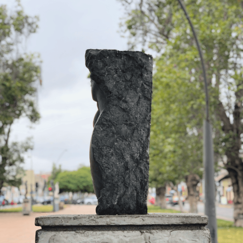 Rear view of the Maternity sculpture by Berta Herrera