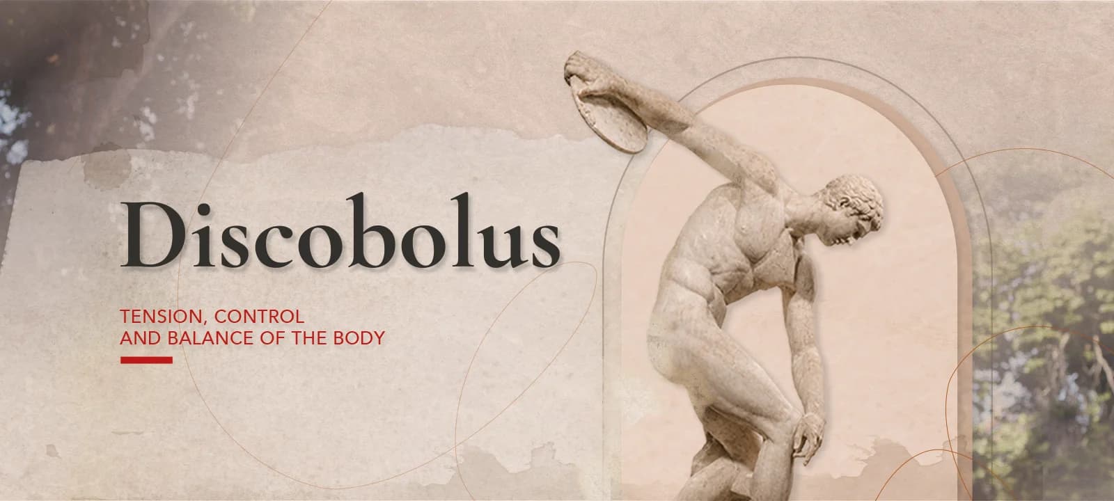 Beige graphic banner featuring the Discobolus of Myron.