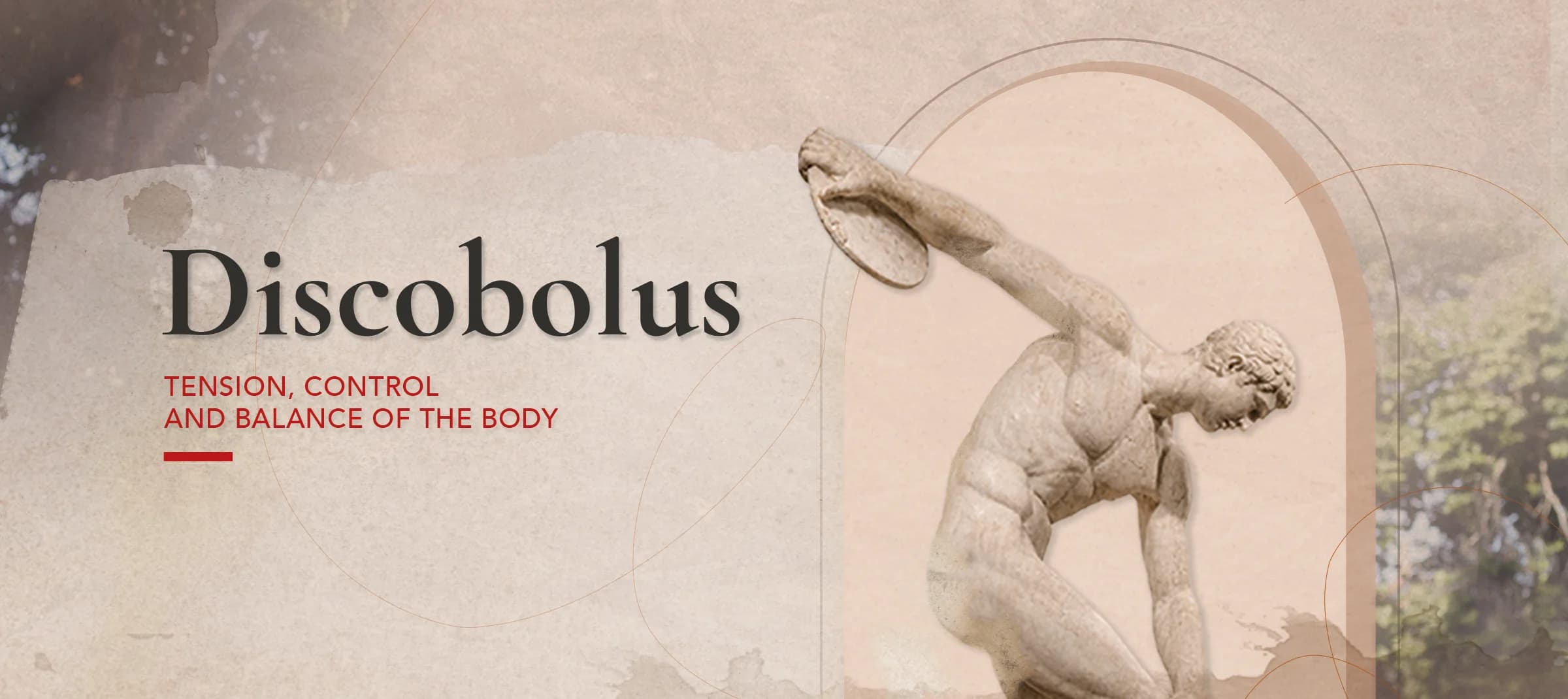 Beige graphic banner featuring the Discobolus of Myron.